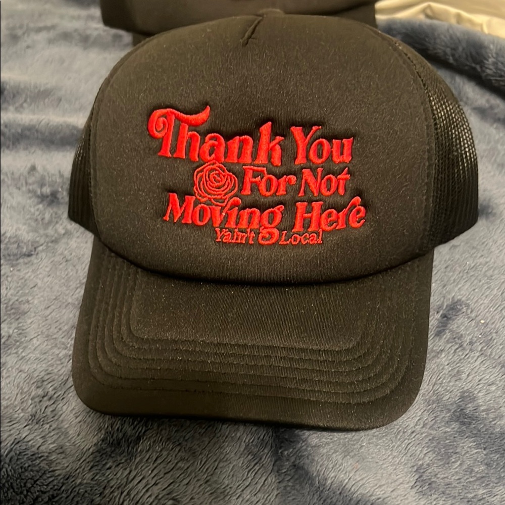 Black Hat with Red Embroidery